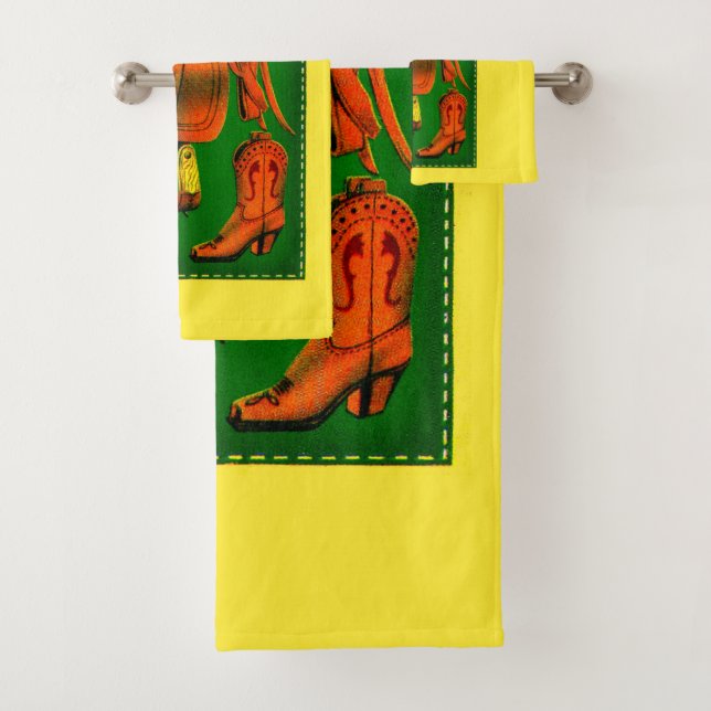 Western saddle and cowboy boots bath towel set (Insitu)
