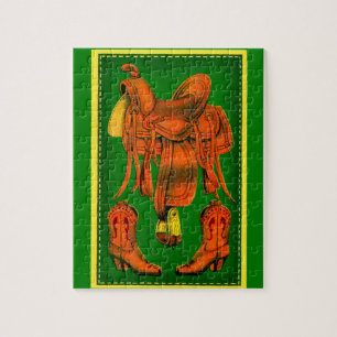Western saddle and cowboy boots jigsaw puzzle