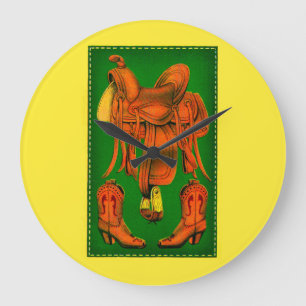 Western saddle and cowboy boots large clock