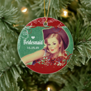 Western Saddle Cowgirl Bridesmaid Horse Ranch Ceramic Ornament