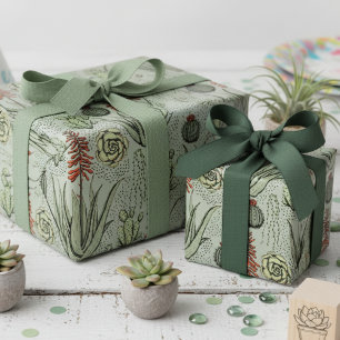Western Sage Green Desert Cacti and Succulents Wrapping Paper