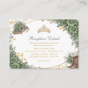 Western Sage Green Rose Golden Country Quinceañera Enclosure Card