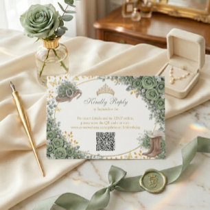 Western Sage Green Rose Golden Country Quinceañera RSVP Card