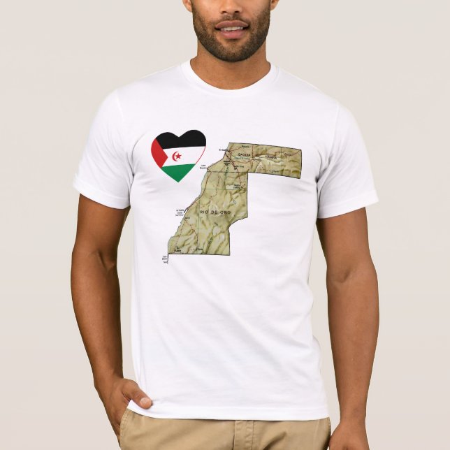 Western Sahara Flag Heart and Map T-Shirt (Front)