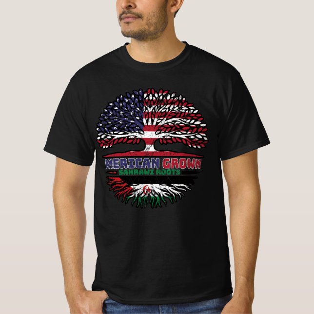 Western Sahara Sahrawi American USA Tree Roots T-Shirt (Front)