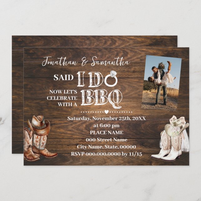 Western Said I do BBQ Elopement after Wedding Invitation (Front/Back)