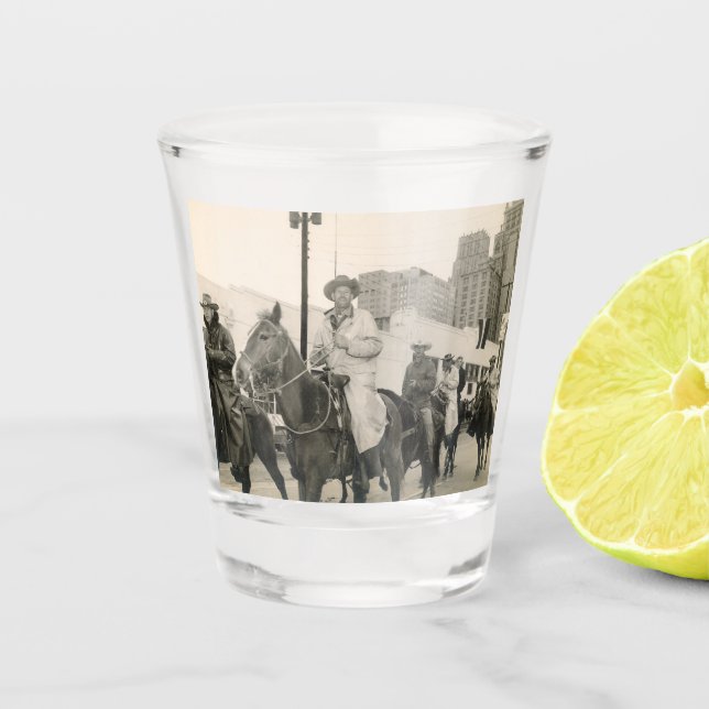 Western Salt Grass Trail Ride Houston Rodeo Parade Shot Glass (Front)