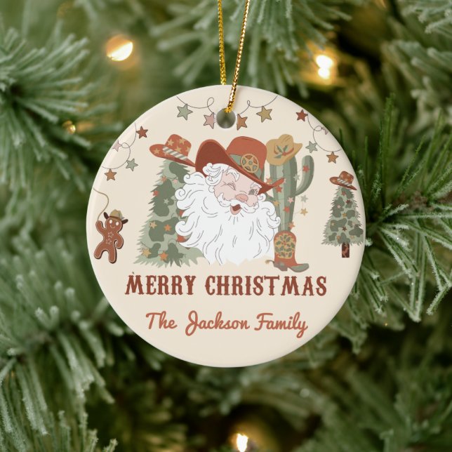 Western Santa Christmas Party Ceramic Ornament (Tree)