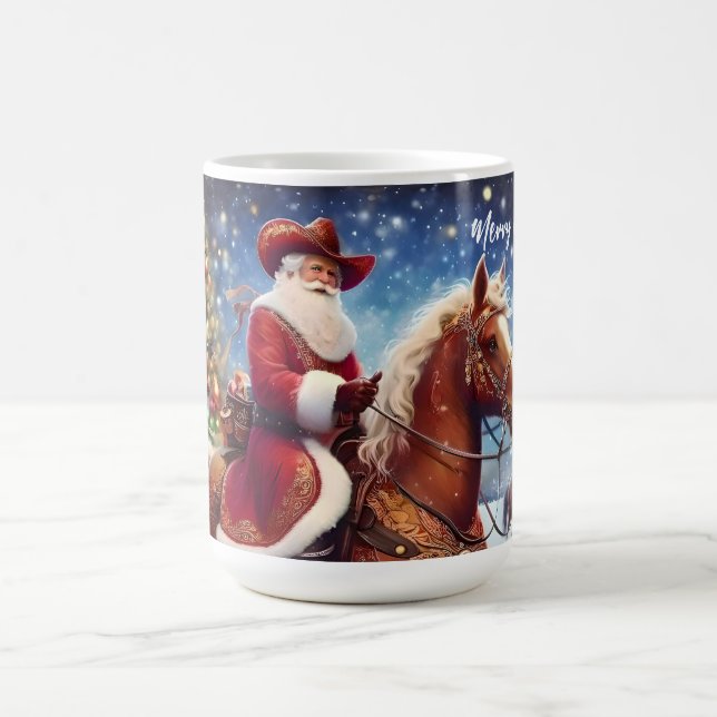 Western Santa Claus Riding a Horse Christmas Coffee Mug (Center)