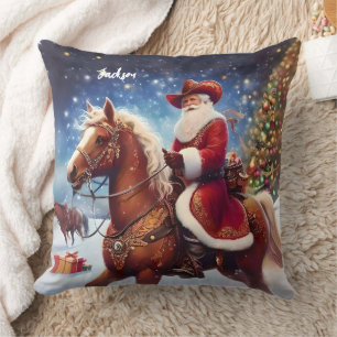 Western Santa Claus Riding a Horse Christmas Cushion