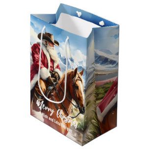 Western Santa Claus Riding a Horse Christmas Medium Gift Bag