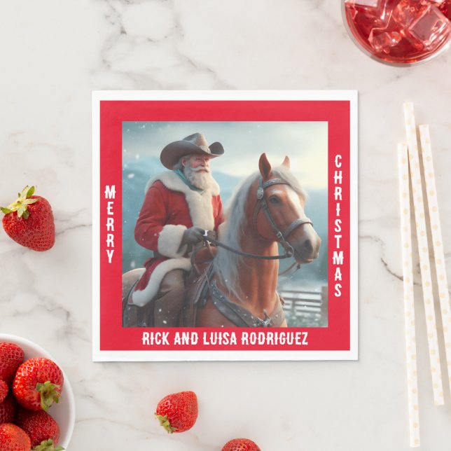 Western Santa Claus Riding a Horse Christmas Napkin (Insitu)