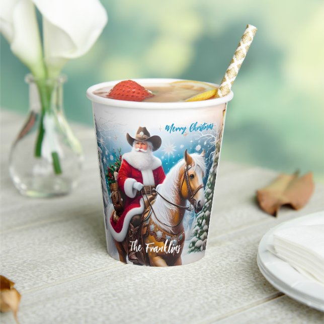 Western Santa Claus Riding a Horse Christmas Paper Cups (Insitu)