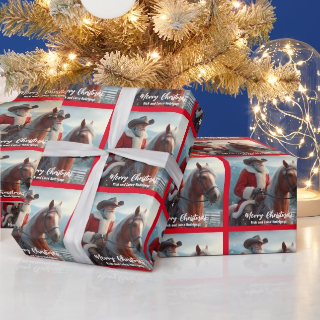 Western Santa Claus Riding a Horse Christmas Wrapping Paper (Holidays)