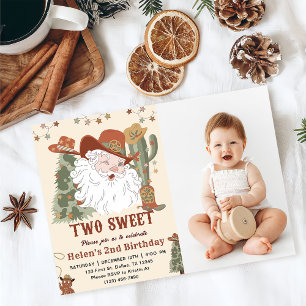 Western Santa Cookies Two Sweet Christmas Photo Invitation