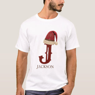 Western Santa Hat Monogram Name Christmas T-Shirt