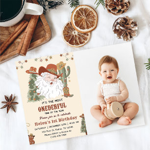 Western Santa Oh What Fun Christmas Birthday Photo Invitation