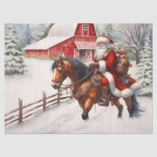 Western Santa on Horseback Country Christmas  Tissue Paper