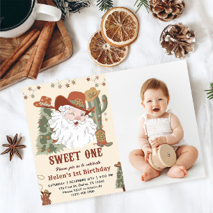Western Santa Sweet One Christmas Birthday Photo Invitation