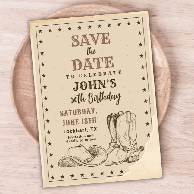 Western Save The Date, Cowboy 50th Birthday Date (Creator Uploaded)