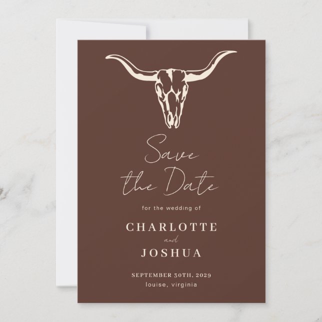 Western Save the Date | Rustic Boho Cow Skull (Front)