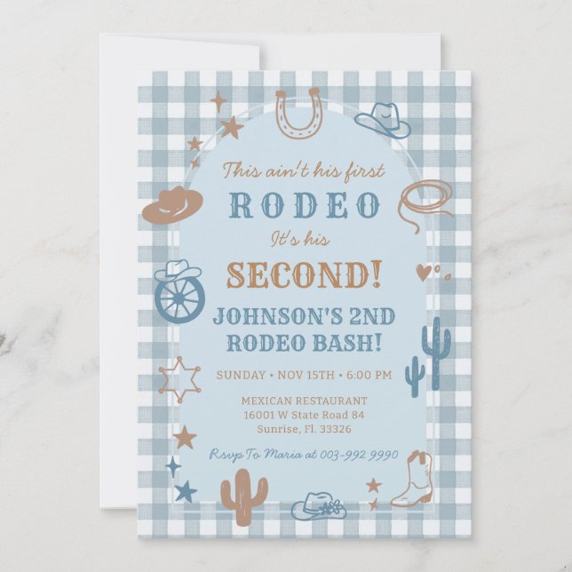 Western Second Rodeo Boy Birthday Invitation  (Front)