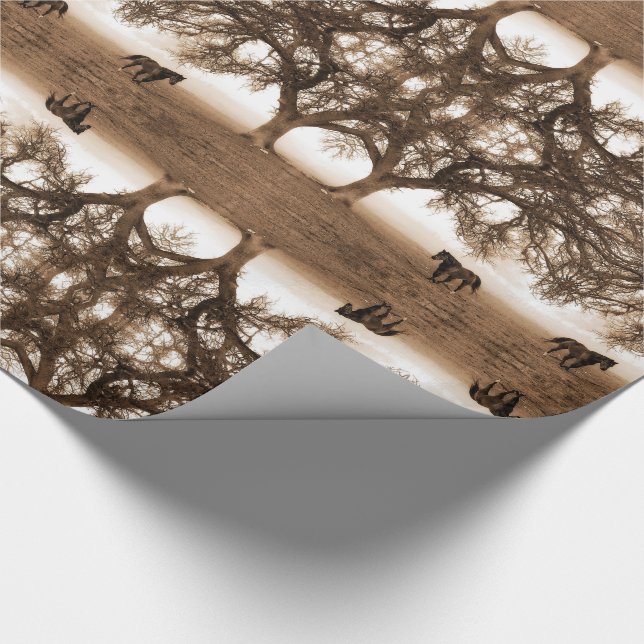 Western Sepia Tones with Horse and Oak Tree Wrapping Paper (Corner)