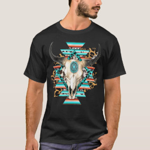 Western Serape Aztec Cow Skull Bull Skull Cowgirl T-Shirt
