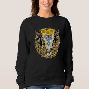 Western Serape Cow Skull Print Sunflower Leopard T Sweatshirt