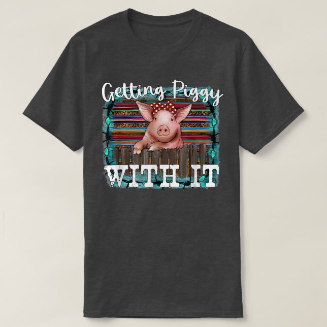 Western Serape Leopard Pig Farmer Getting Piggy wi T-Shirt (Design Front)