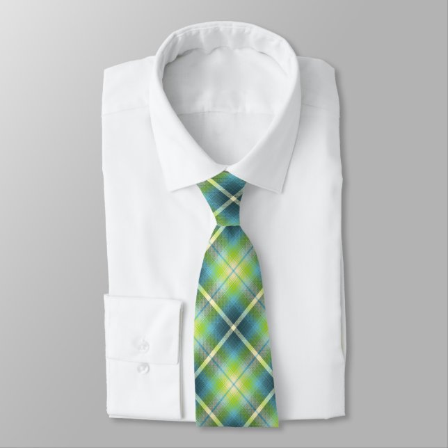 Western Shadow Plaid Teal and Lime Two-sided Tie (Tied)