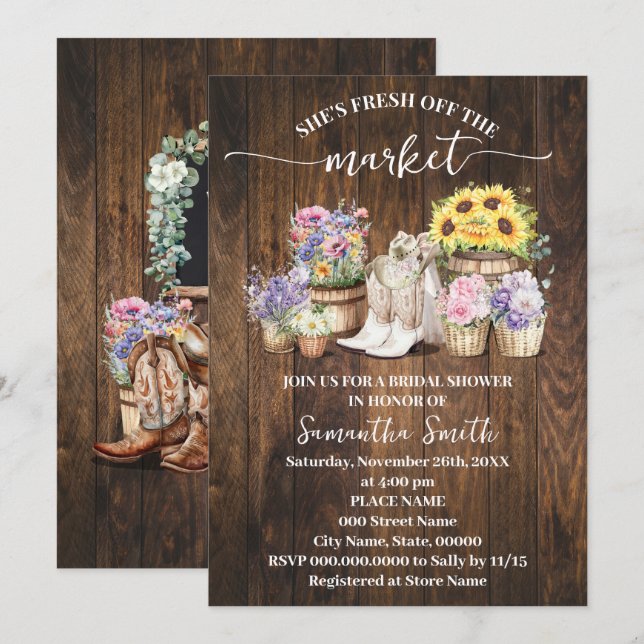 Western She's Fresh Off the Market Bridal Shower Invitation (Front/Back)