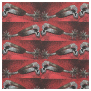 Western Silver Cowboy Rodeo Spurs On Red With Blac Fabric