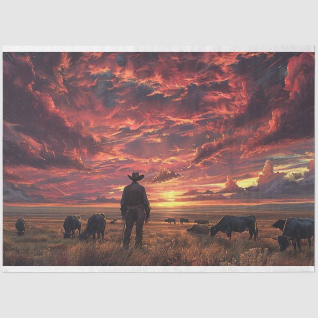 Western Sky Cowboy Trail Ride Decoupage Tissue Paper (Front)