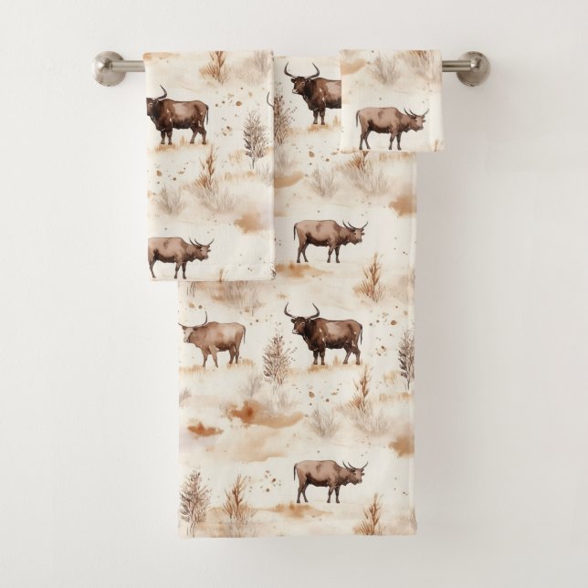 Western Southwest Animal Highland Cow Bath Towel Set (Insitu)