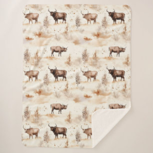 Western Southwest Animal Highland Cow Sherpa Blanket