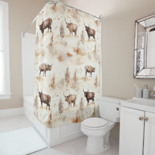 Western Southwest Animal Highland Cow Shower Curtain