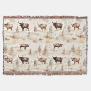 Western Southwest Animal Highland Cow Throw Blanket