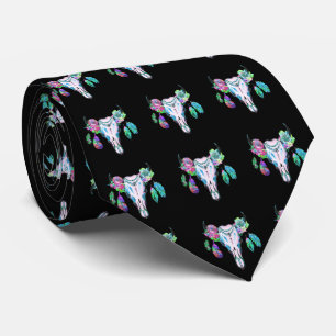 Western  Southwest Cow Skull With Feathers 1 Tie