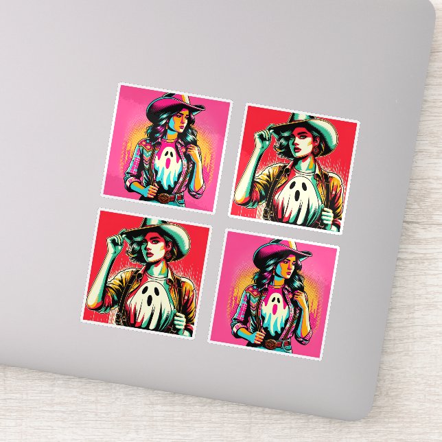 Western Spooky Cowgirls with Ghost Stickers (Detail)