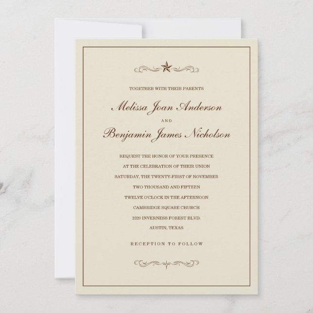 Western Star Wedding Invitations With Border (Front)