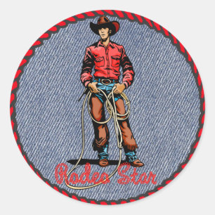 Western Sticker Cowboy Rodeo Star On Denim Print