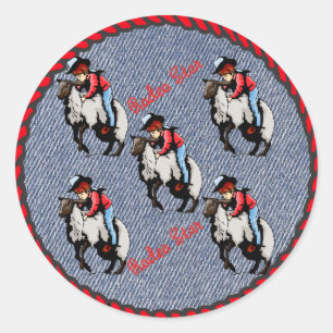 Western Sticker Mutton Busters On Denim Print