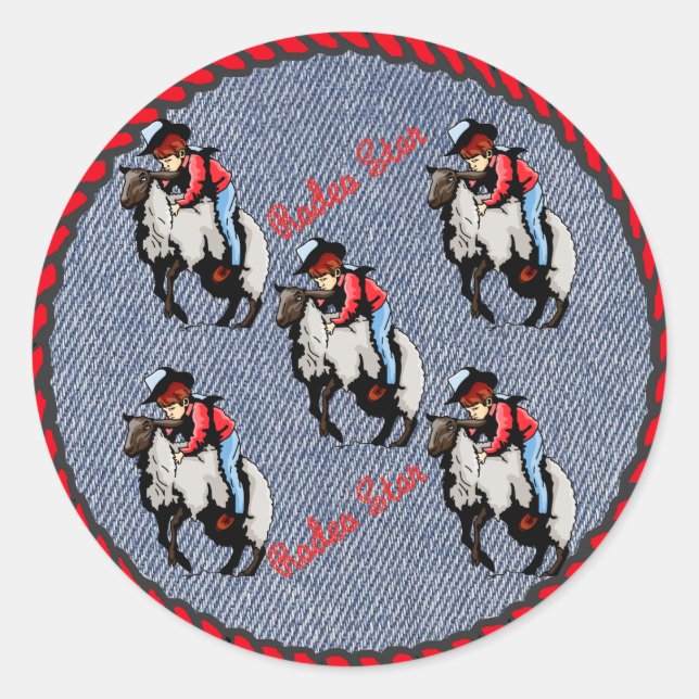 Western Sticker Mutton Busters On Denim Print (Front)