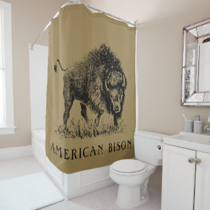 Western style American Bison shower curtain
