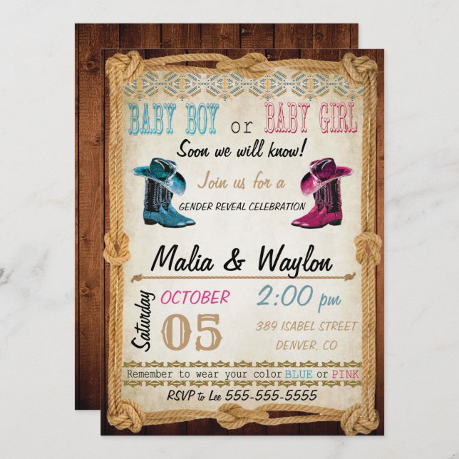 Western Style Baby Reveal Shower Invite (Front/Back)