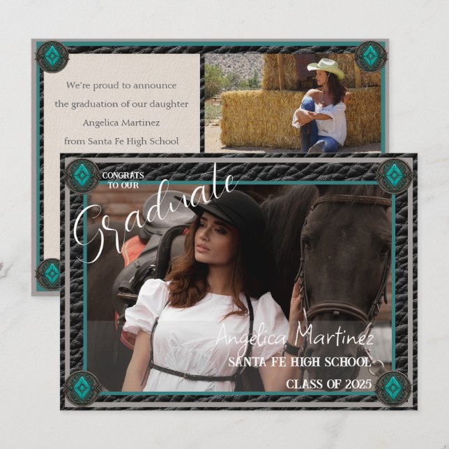 Western Style Cowgirl Photo Flat Announcement Card (Front/Back)