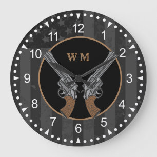 Western Style Crossed Guns With Monogram Large Clock