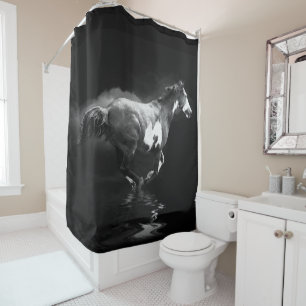 Western-style Galloping Pinto Horse and Smoke Shower Curtain