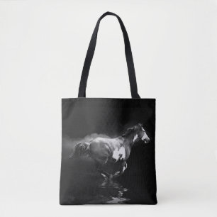 Western-style Galloping Pinto Horse and Smoke Tote Bag